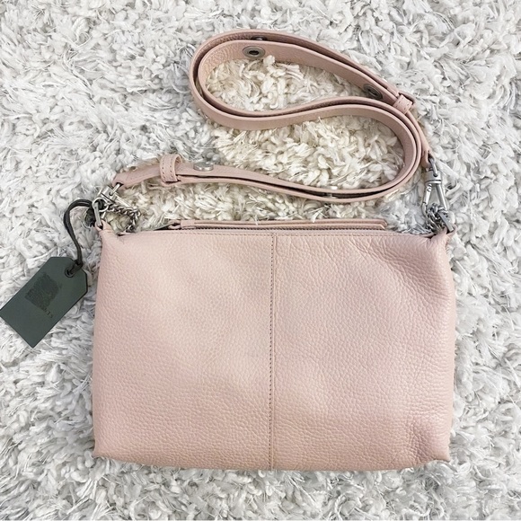 AllSaints Pink Leather Convertible Crossbody Shoulder Bag w Chain Strap NWT - Picture 11 of 12